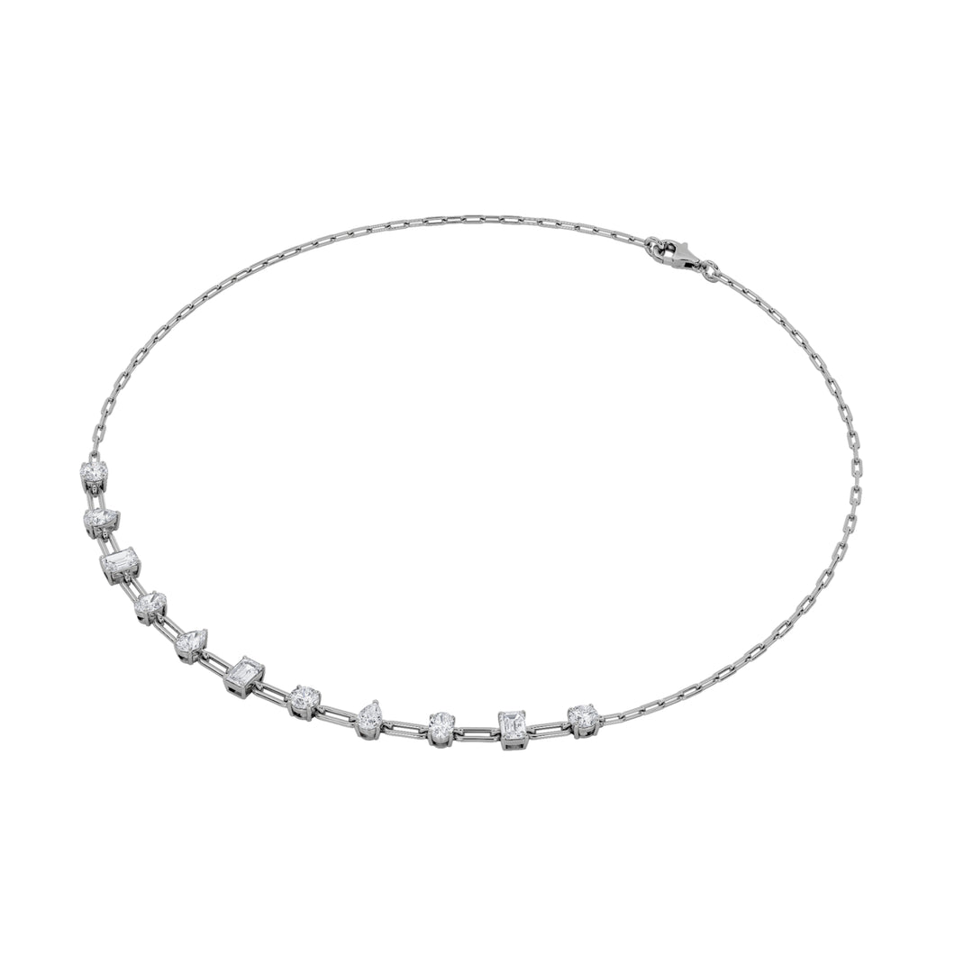 4Cttw Emerald, Pear, Oval and Round Shaped Lab Grown Diamond (F/VS) Station Necklace in 14K Gold