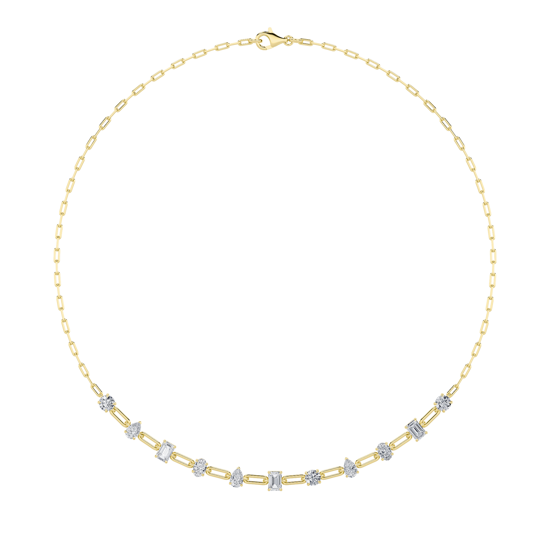 4Cttw Emerald, Pear, Oval and Round Shaped Lab Grown Diamond (F/VS) Station Necklace in 14K Gold