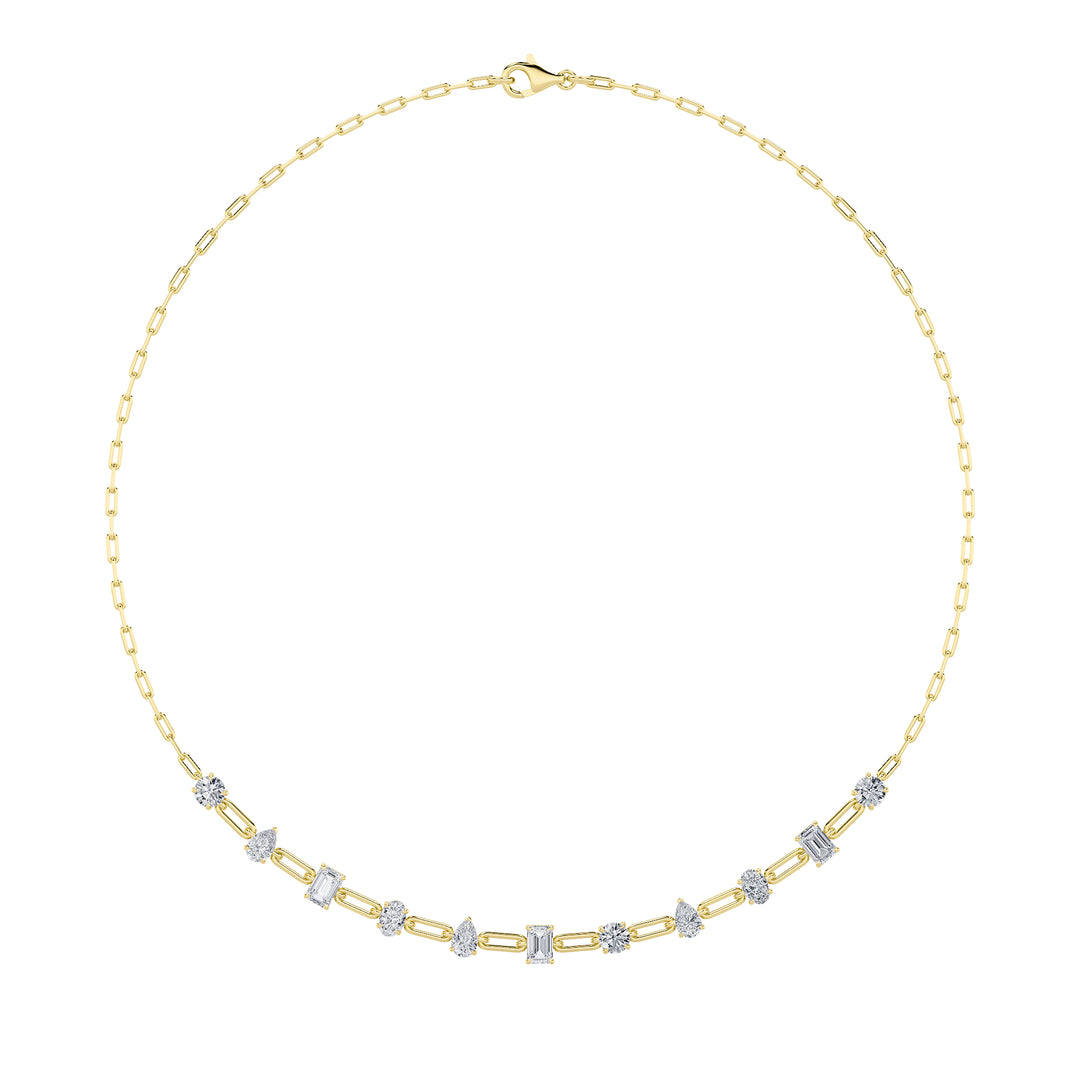 4Cttw Emerald, Pear, Oval and Round Shaped Lab Grown Diamond (F/VS) Station Necklace in 14K Gold