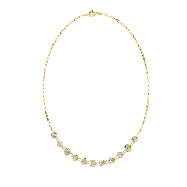 4Cttw Emerald, Pear, Oval and Round Shaped Lab Grown Diamond (F/VS) Station Necklace in 14K Gold