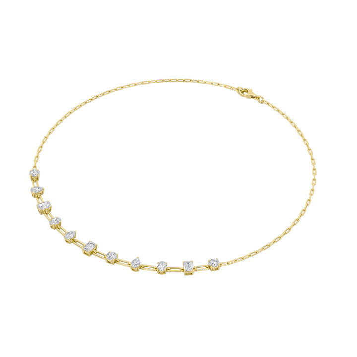 4Cttw Emerald, Pear, Oval and Round Shaped Lab Grown Diamond (F/VS) Station Necklace in 14K Gold