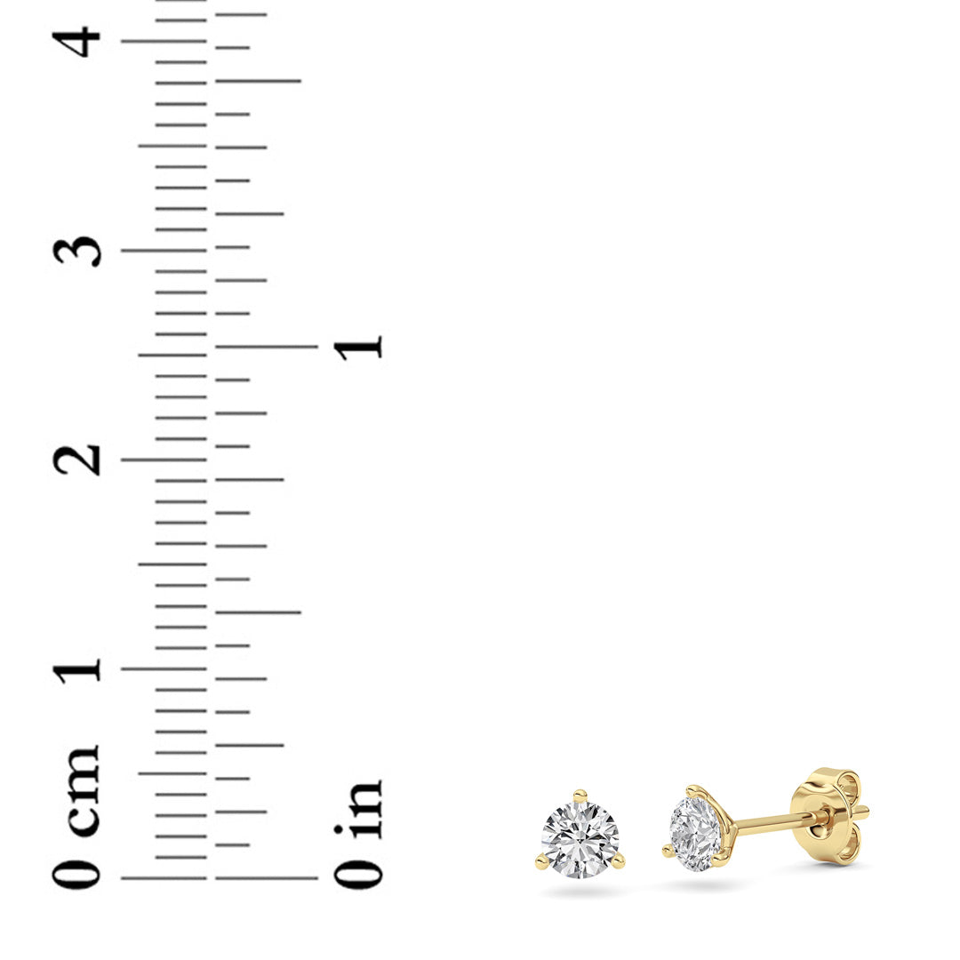 0.5Cttw Round Shaped Lab Grown Diamond (F/VS) Three Prong Martini Stud Earrings in 14K Gold