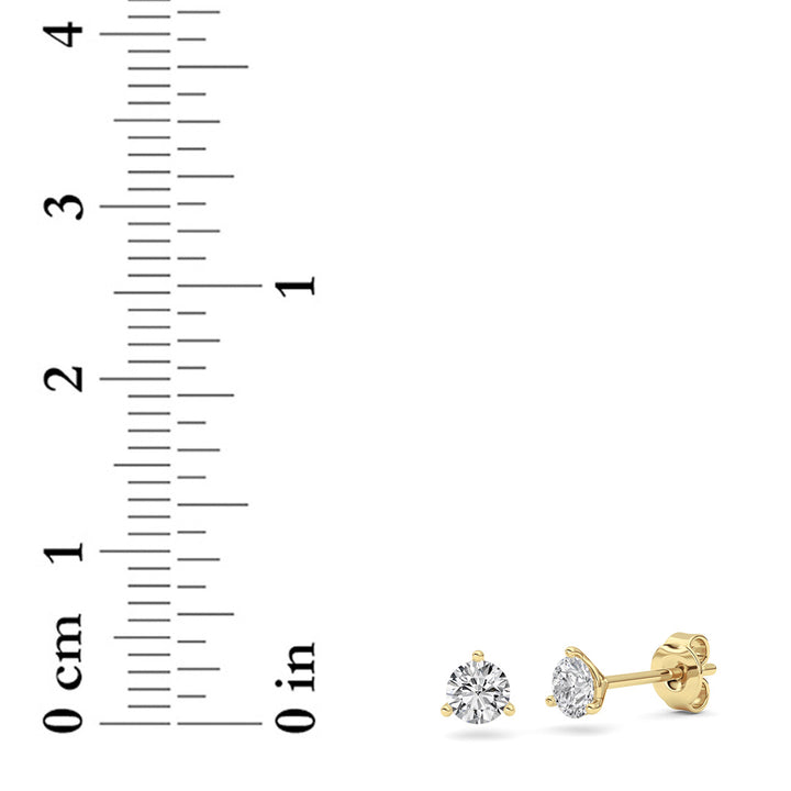 0.5Cttw Round Shaped Lab Grown Diamond (F/VS) Three Prong Martini Stud Earrings in 14K Gold