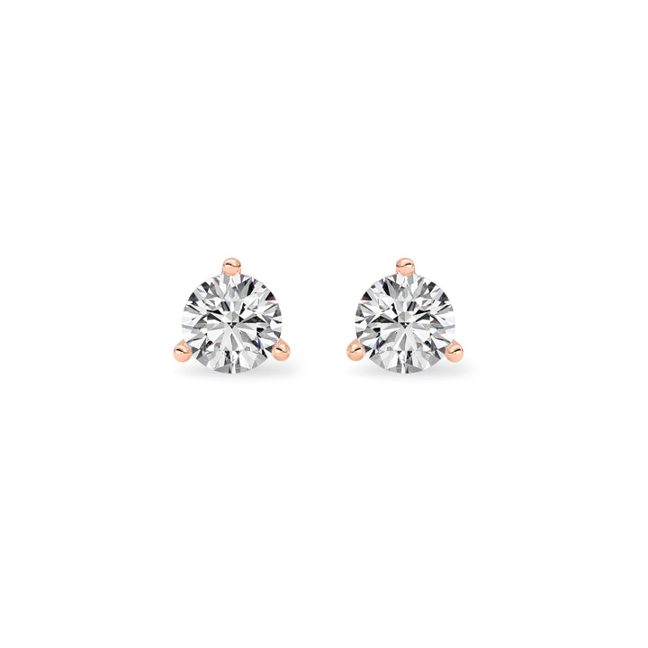 0.5CTW Round Shaped Lab Grown Diamond (G/VS) Three Prong Martini Stud Earrings in 14K Gold