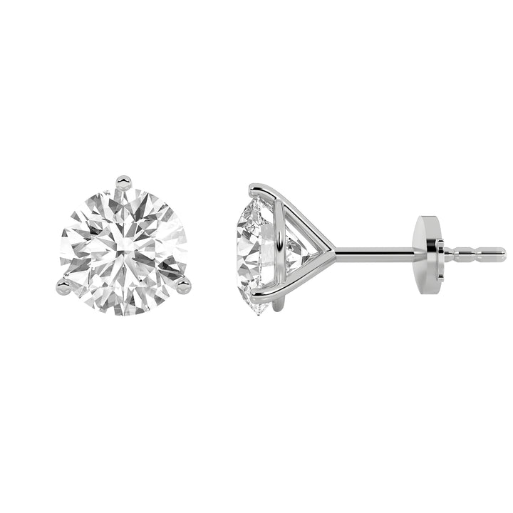 0.75CTW Round Shaped Lab Grown Diamond (G/VS) Three Prong Martini Stud Earrings in 14K White Gold