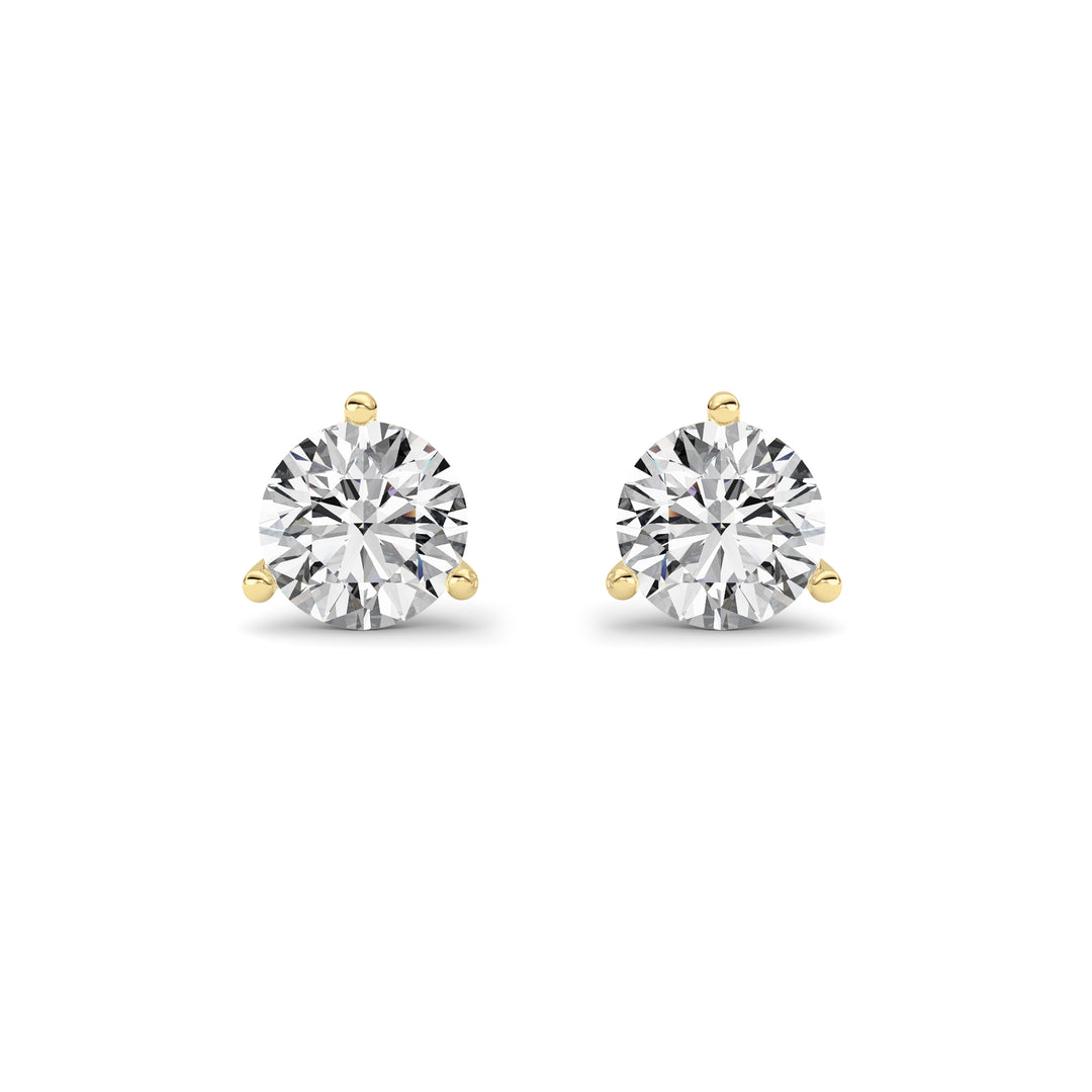 0.75CTW Round Shaped Lab Grown Diamond (G/VS) Three Prong Martini Stud Earrings in 14K Yellow Gold