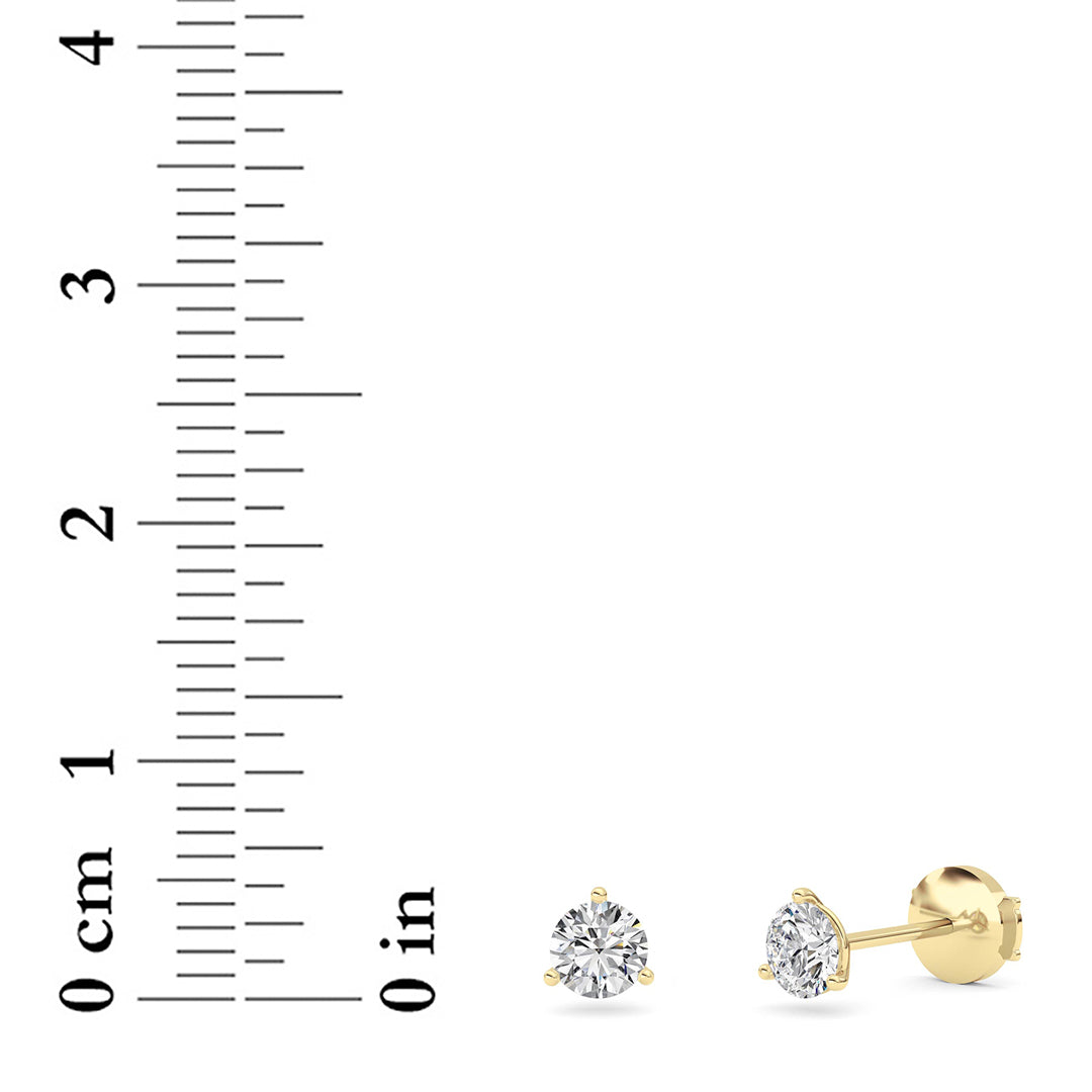 0.75CTW Round Shaped Lab Grown Diamond (G/VS) Three Prong Martini Stud Earrings in 14K Yellow Gold