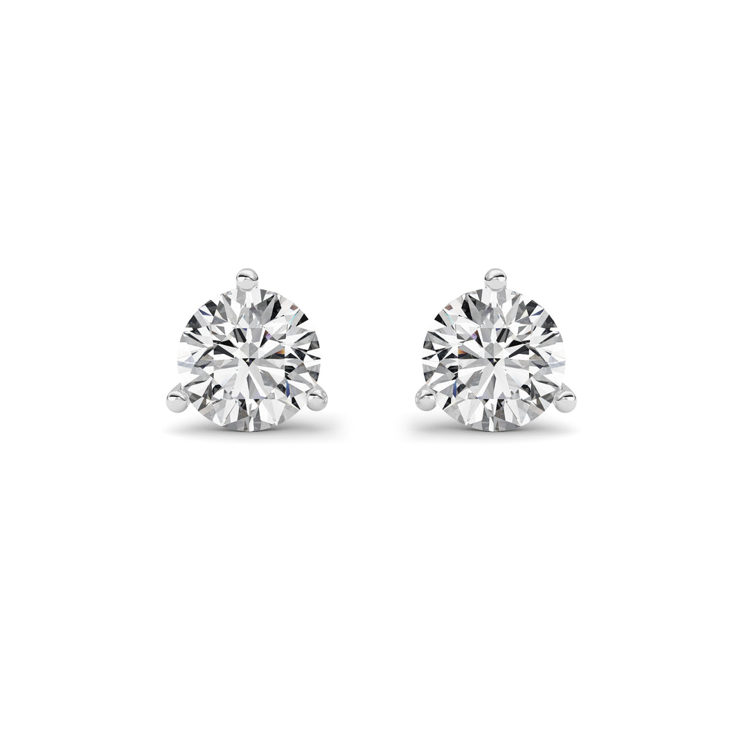 1CTW Round Shaped Lab Grown Diamond (G/VS) Three Prong Martini Stud Earrings in 14K White Gold