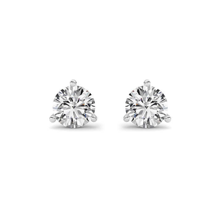 1CTW Round Shaped Lab Grown Diamond (G/VS) Three Prong Martini Stud Earrings in 14K White Gold