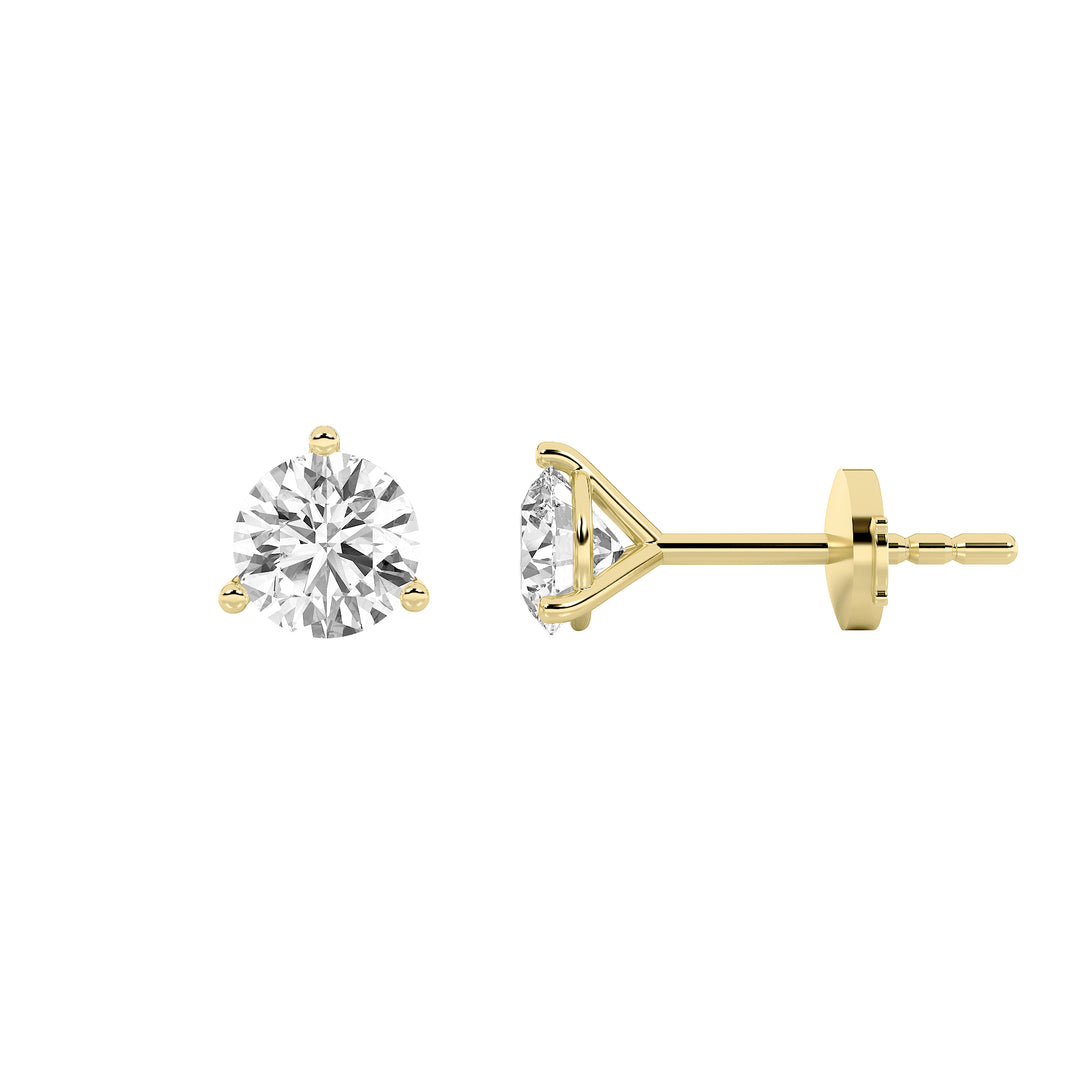 1CTW Round Shaped Lab Grown Diamond (G/VS) Three Prong Martini Stud Earrings in 14K Yellow Gold