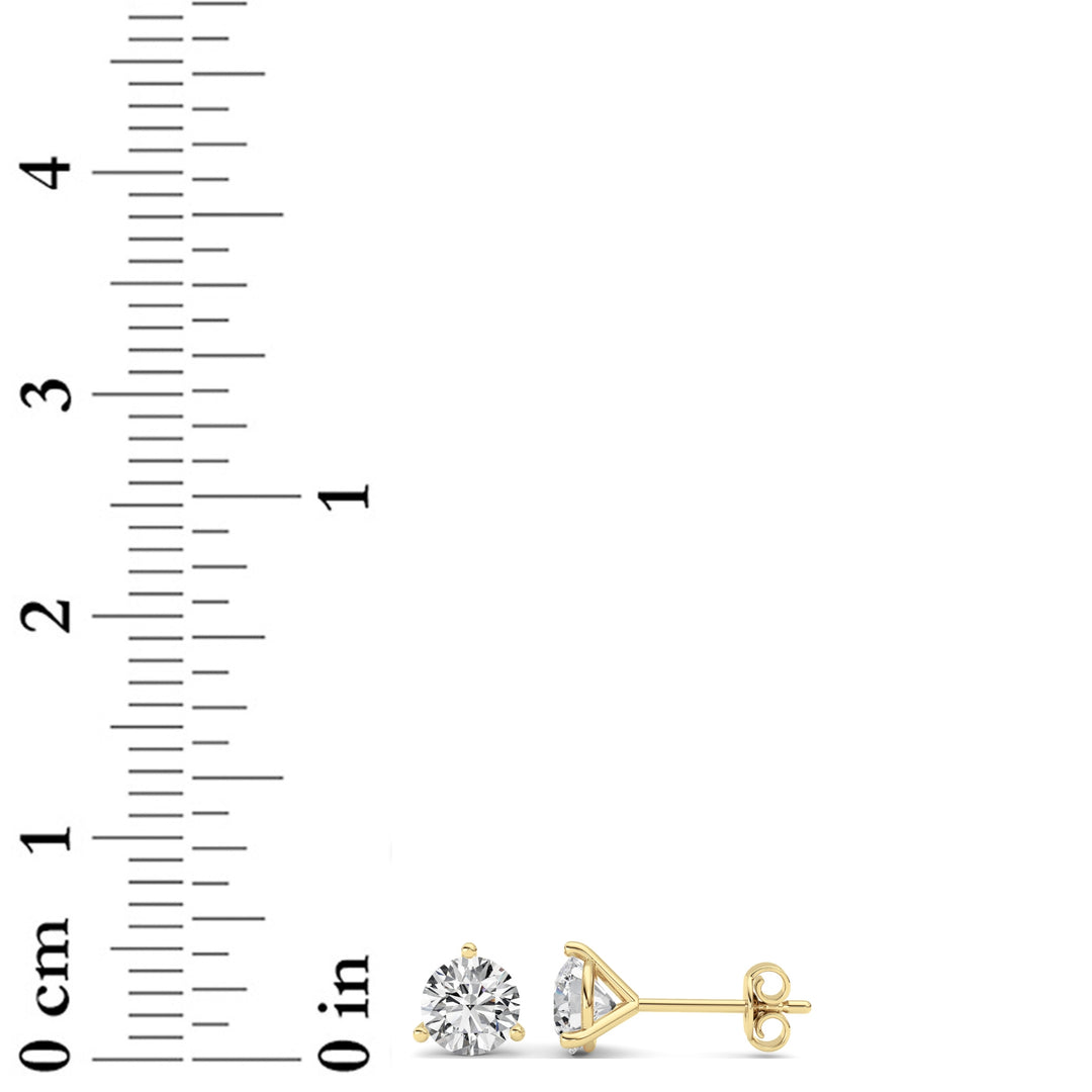 1CTW Round Shaped Lab Grown Diamond (G/VS) Three Prong Martini Stud Earrings in 14K Yellow Gold