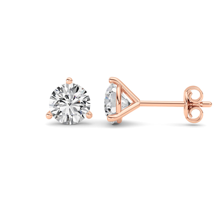 1CTW Round Shaped Lab Grown Diamond (G/VS) Three Prong Martini Stud Earrings in 14K Gold