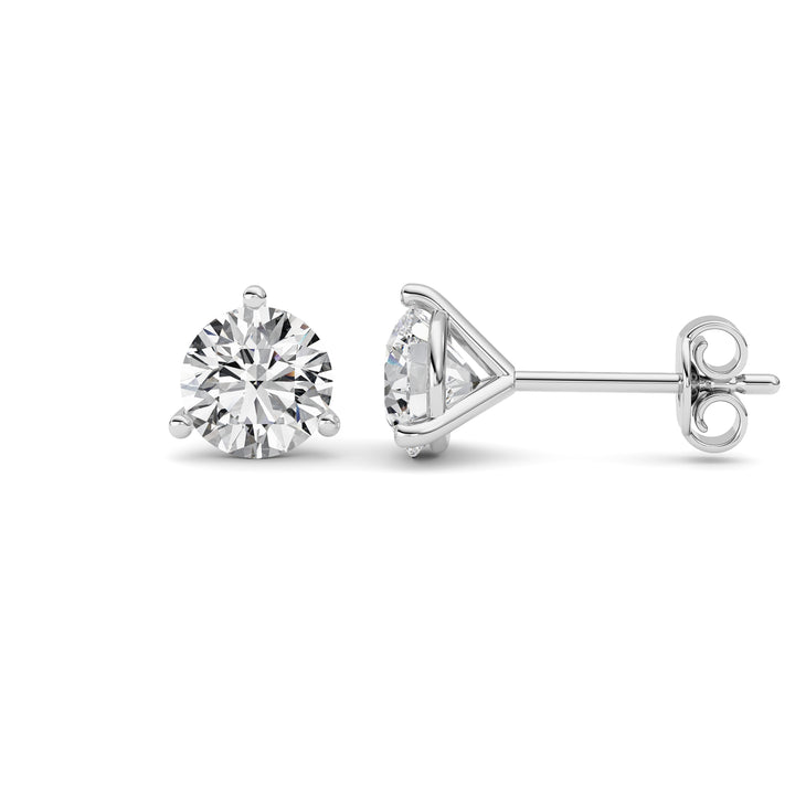 1.5CTW Round Shaped Lab Grown Diamond (G/VS) Three Prong Martini Stud Earrings in 14K White Gold