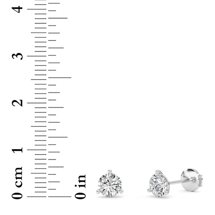1.5CTW Round Shaped Lab Grown Diamond (G/VS) Three Prong Martini Stud Earrings in 14K White Gold