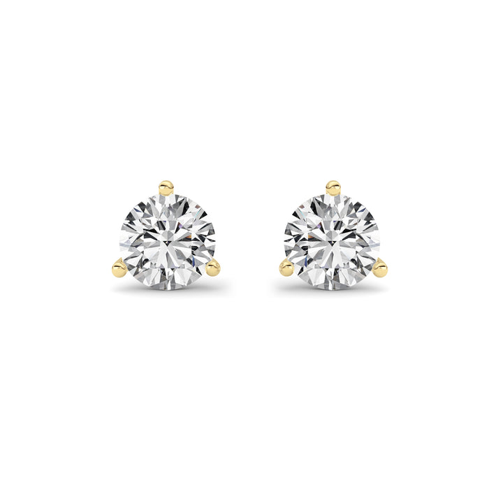 1.5CTW Round Shaped Lab Grown Diamond (G/VS) Three Prong Martini Stud Earrings in 14K Yellow Gold