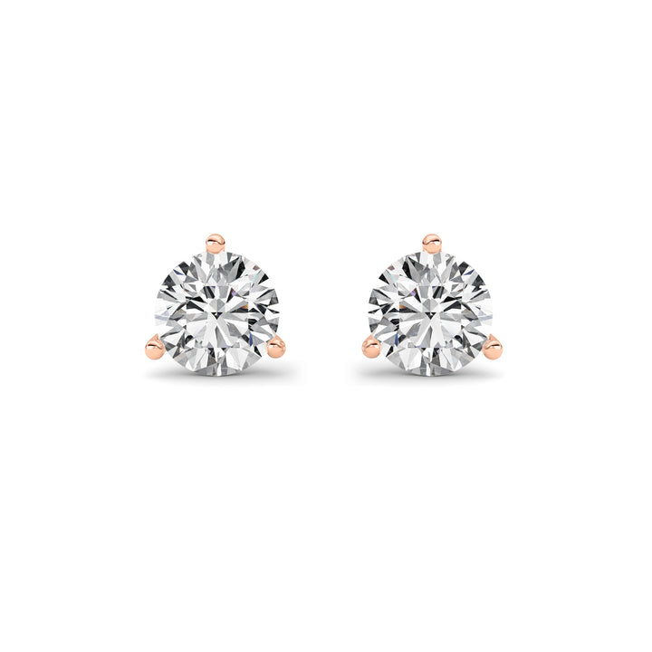 1.5CTW Round Shaped Lab Grown Diamond (G/VS) Three Prong Martini Stud Earrings in 14K Gold
