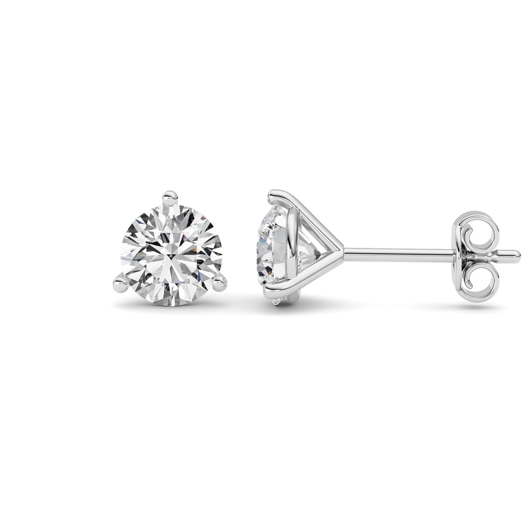 2CTW Round Shaped Lab Grown Diamond (F/VS) Three Prong Martini Stud Earrings in 14K White Gold