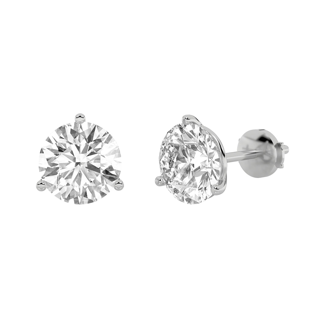 2CTW Round Shaped Lab Grown Diamond (F/VS) Three Prong Martini Stud Earrings in 14K White Gold