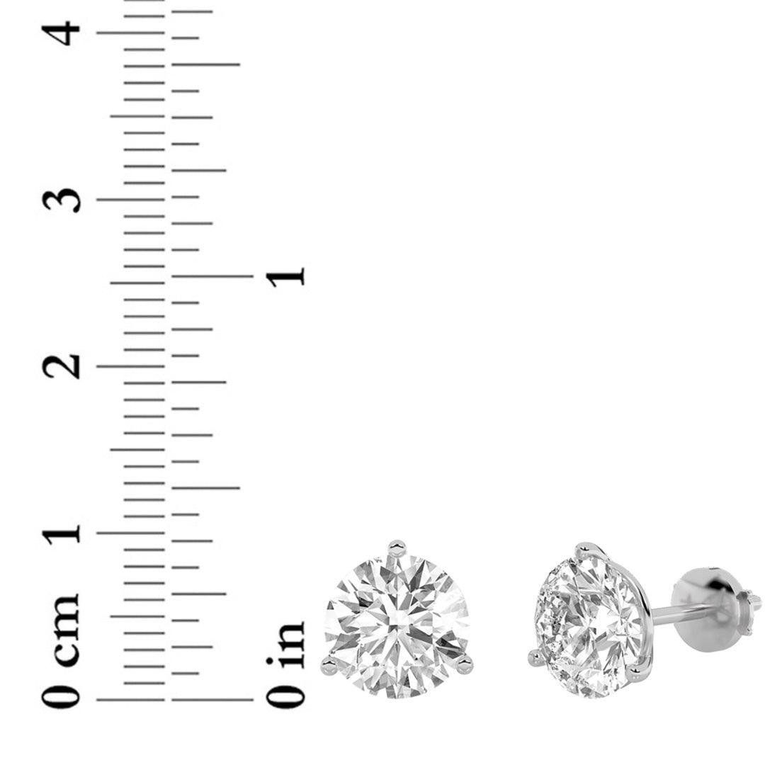 2CTW Round Shaped Lab Grown Diamond (F/VS) Three Prong Martini Stud Earrings in 14K White Gold