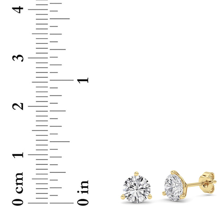 2CTW Round Shaped Lab Grown Diamond (G/VS) Three Prong Martini Stud Earrings in 14K Yellow Gold