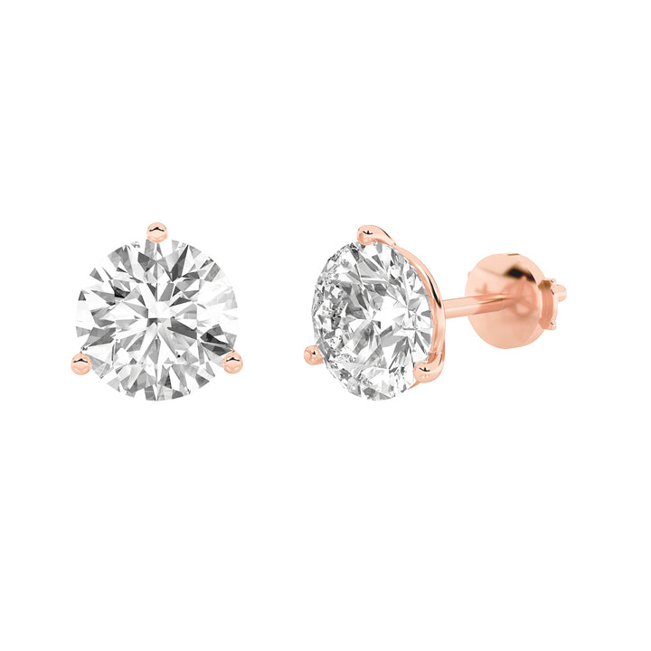 2CTW Round Shaped Lab Grown Diamond (G/VS) Three Prong Martini Stud Earrings in 14K Gold