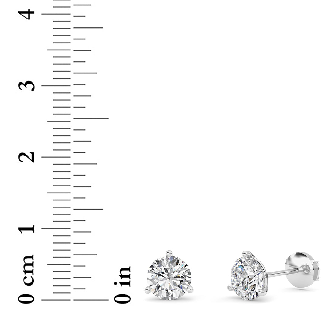 2.5CTW Round Shaped Lab Grown Diamond (G/VS) Three Prong Martini Stud Earrings in 14K White Gold