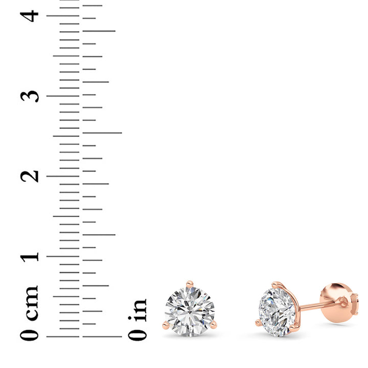 2.5CTW Round Shaped Lab Grown Diamond (G/VS) Three Prong Martini Stud Earrings in 14K Gold