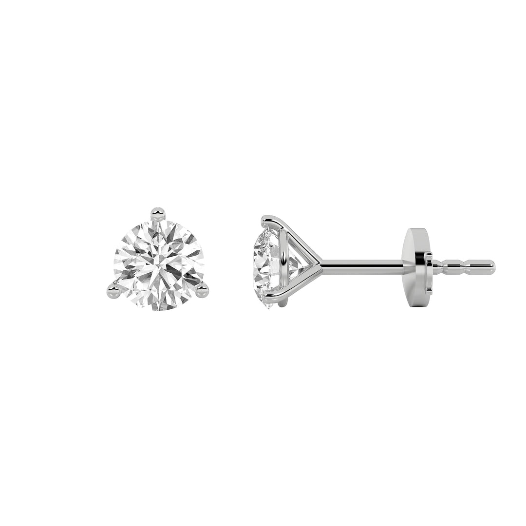 3CTW Round Shaped Lab Grown Diamond (G/VS) Three Prong Martini Stud Earrings in 14K White Gold