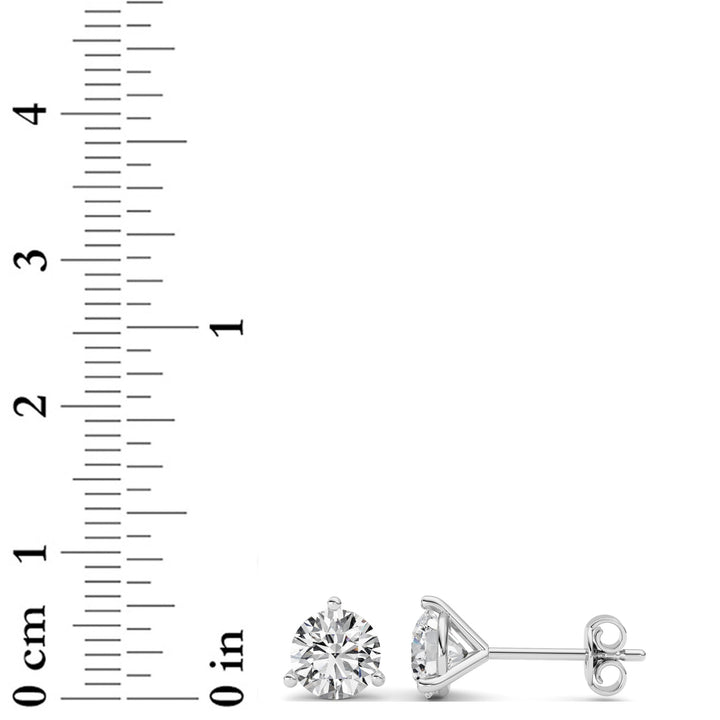 3CTW Round Shaped Lab Grown Diamond (G/VS) Three Prong Martini Stud Earrings in 14K White Gold