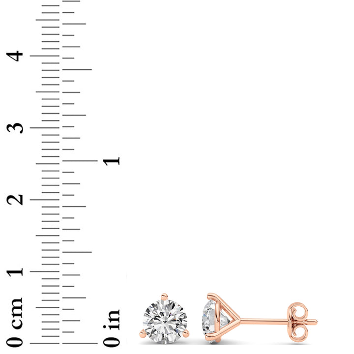 3CTW Round Shaped Lab Grown Diamond (G/VS) Three Prong Martini Stud Earrings in 14K Gold