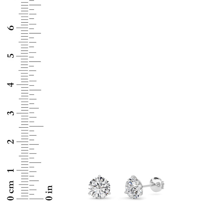 3.5CTW Round Shaped Lab Grown Diamond (G/VS) Three Prong Martini Stud Earrings in 14K White Gold