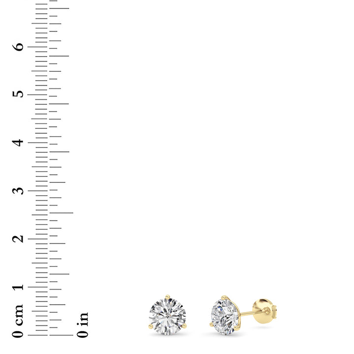 3.5CTW Round Shaped Lab Grown Diamond (G/VS) Three Prong Martini Stud Earrings in 14K Yellow Gold