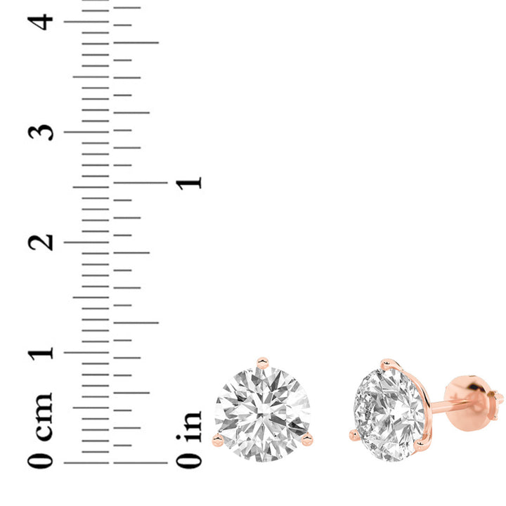 3.5CTW Round Shaped Lab Grown Diamond (G/VS) Three Prong Martini Stud Earrings in 14K Gold