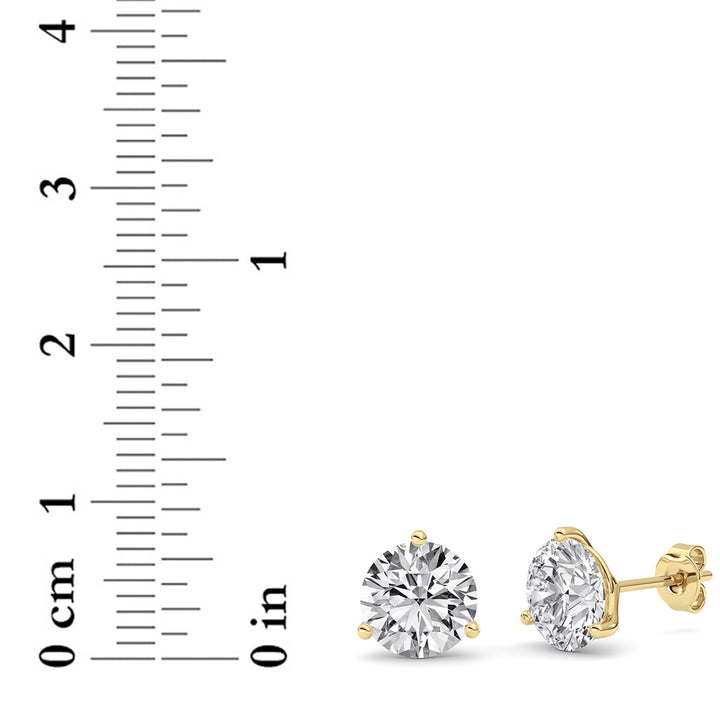 4Cttw Round Shaped Lab Grown Diamond (G/VS) ThreeProng Martini Stud Earrings in 14K Yellow Gold