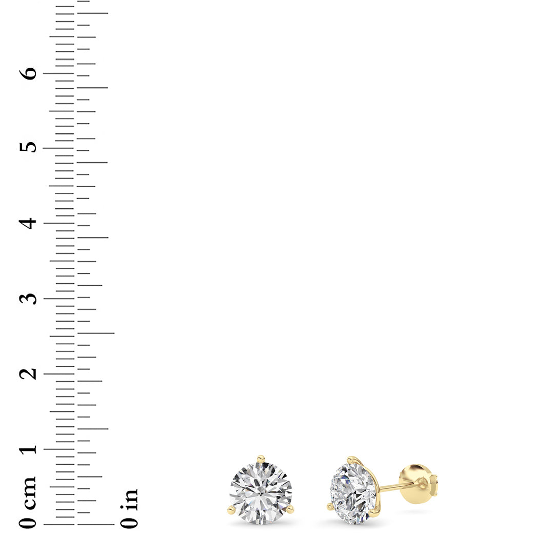 4.5Cttw Round Shaped Lab Grown Diamond (G/VS) Three Prong Martini Stud Earrings in 14K Yellow Gold