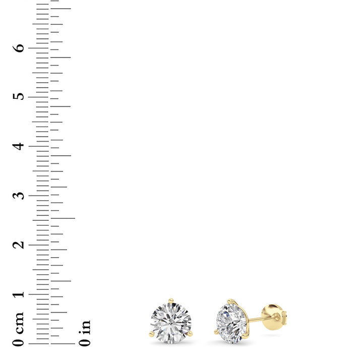 4.5Cttw Round Shaped Lab Grown Diamond (G/VS) Three Prong Martini Stud Earrings in 14K Yellow Gold