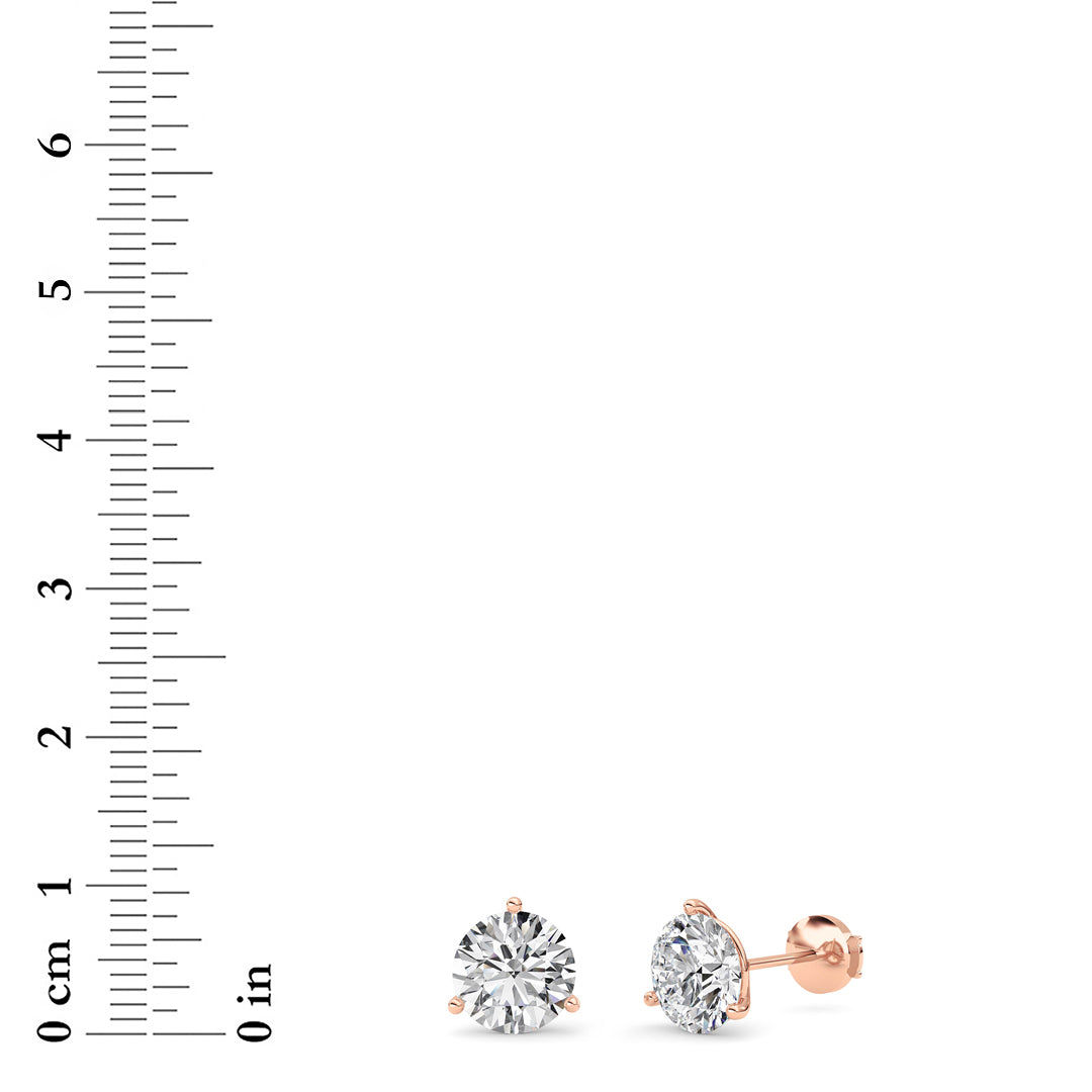 4.5Cttw Round Shaped Lab Grown Diamond (G/VS) Three Prong Martini Stud Earrings in 14K Gold