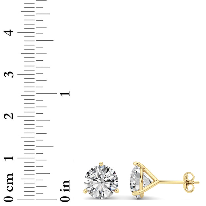 5Cttw Round Shaped Lab Grown Diamond (G/VS) ThreeProng Martini Stud Earrings in 14K Yellow Gold