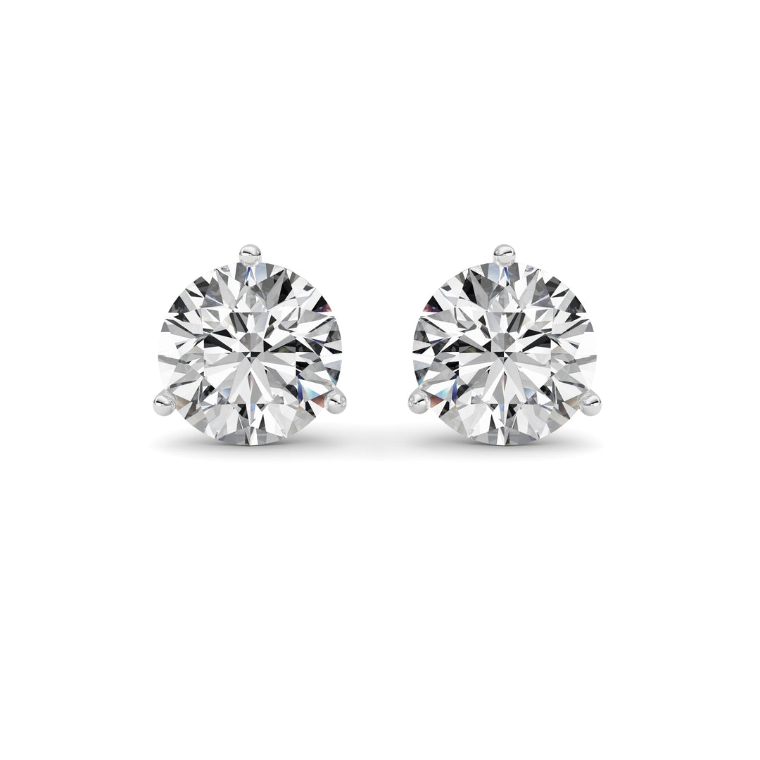 5.5Cttw Round Shaped Lab Grown Diamond (G/VS) Three Prong Martini Stud Earrings in 14K White Gold