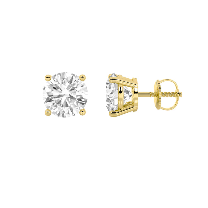 5.5Cttw Round Shaped Lab Grown Diamond (G/VS) Three Prong Martini Stud Earrings in 14K Yellow Gold