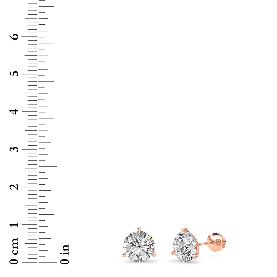 5.5Cttw Round Shaped Lab Grown Diamond (G/VS) Three Prong Martini Stud Earrings in 14K Gold