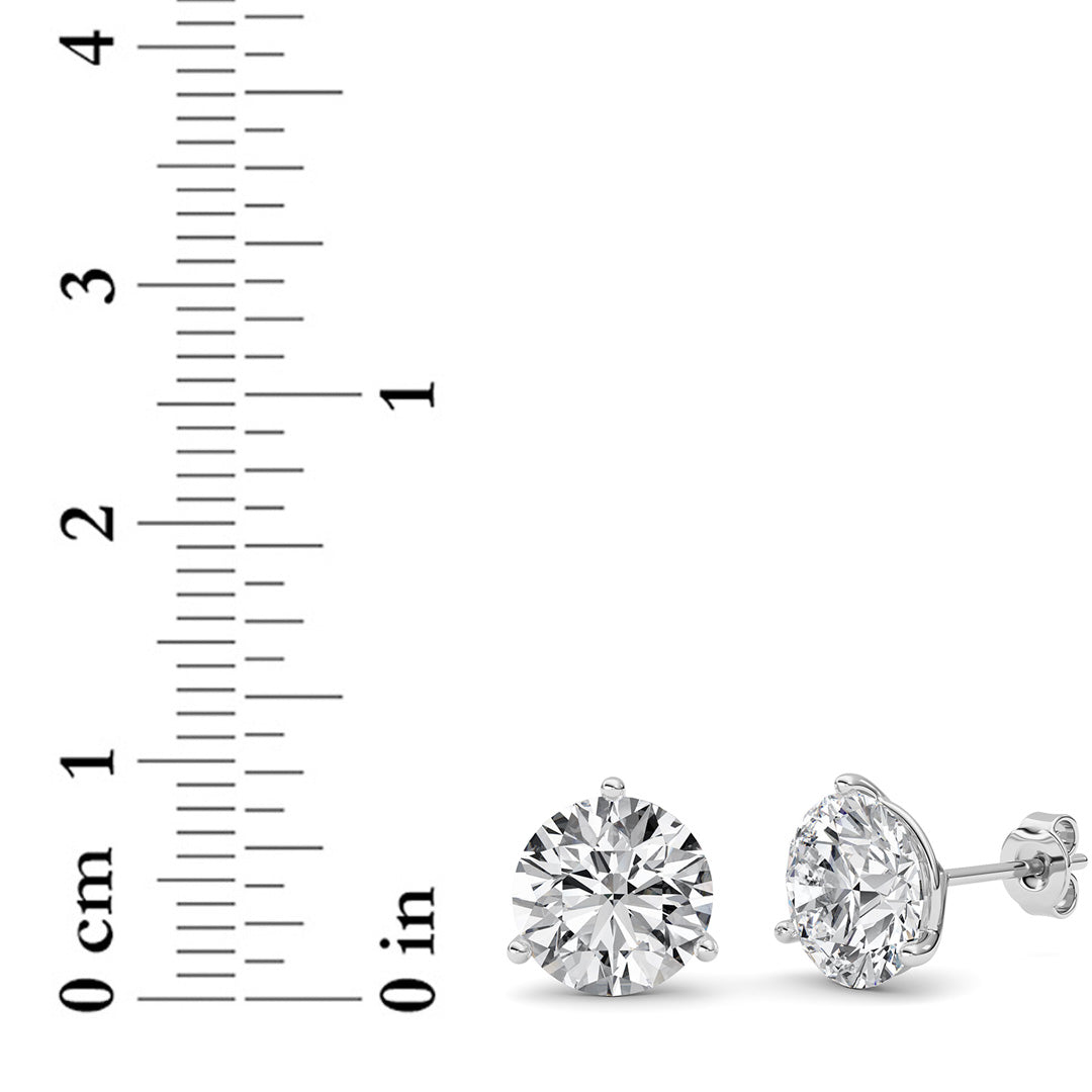 6Cttw Round Shaped Lab Grown Diamond (G/VS) ThreeProng Martini Stud Earrings in 14K White Gold