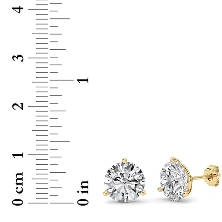 6Cttw Round Shaped Lab Grown Diamond (G/VS) ThreeProng Martini Stud Earrings in 14K Yellow Gold