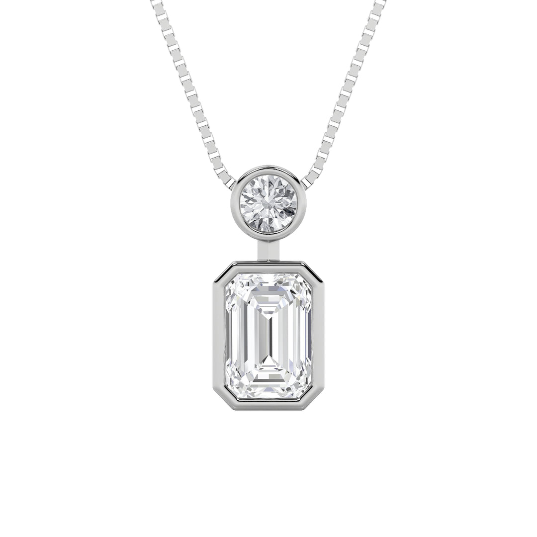 1CTW Emerald Shaped Lab Grown Diamond (F/VS) Toi et Moi Fashiion Pendant in 14K Gold
