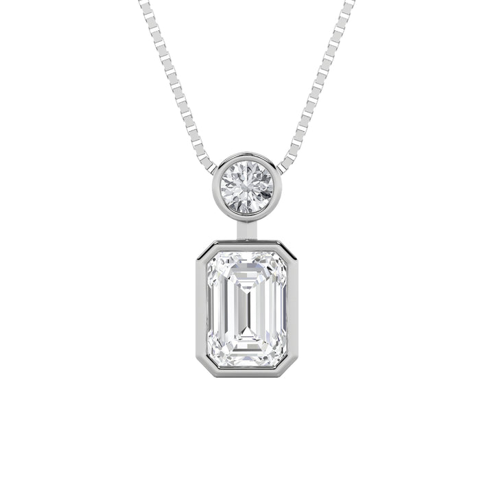 1CTW Emerald Shaped Lab Grown Diamond (F/VS) Toi et Moi Fashiion Pendant in 14K Gold