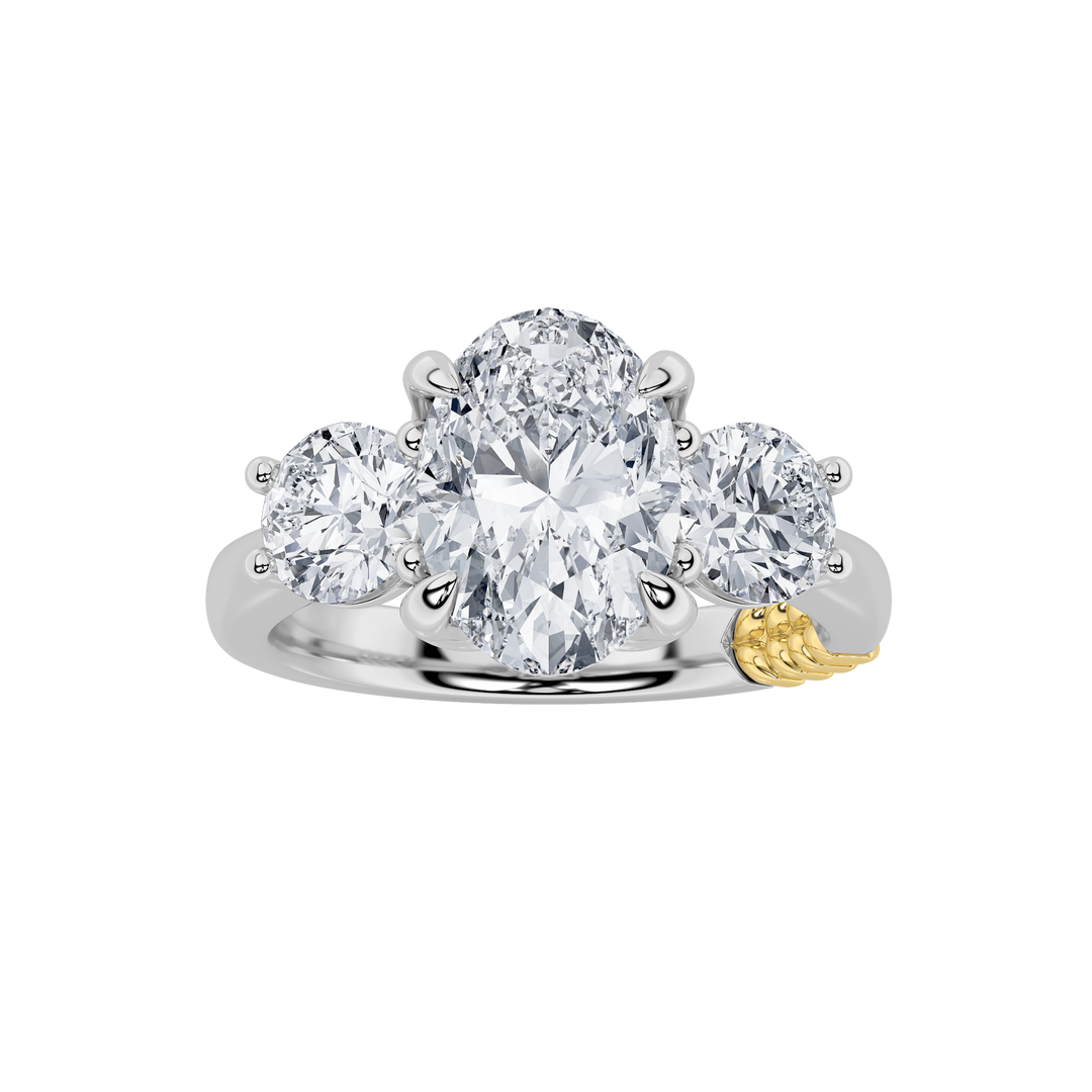 14K WY 3ct Lab Diamond Oval Three-Stone Ring
