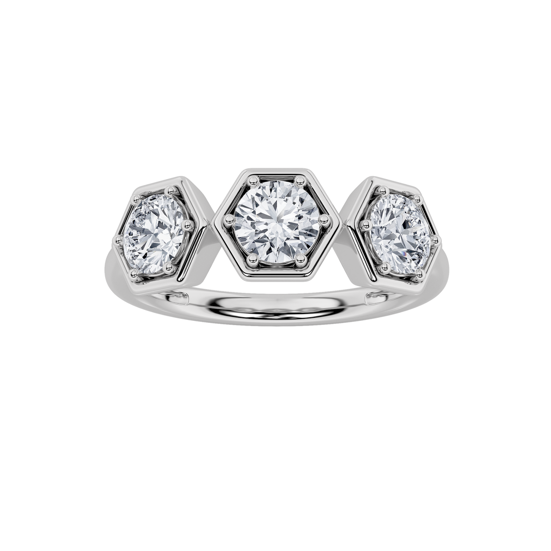 14KW 1ct Lab Diamond Three-Stone Engagement Ring