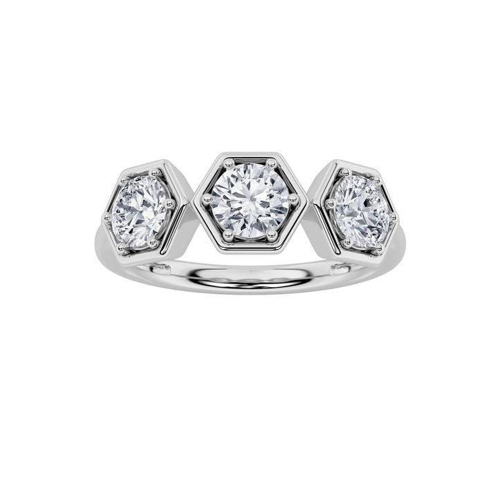 1CTW Round Shaped Lab Grown Diamond (F/VS) Three Stone Ring in 14K Gold
