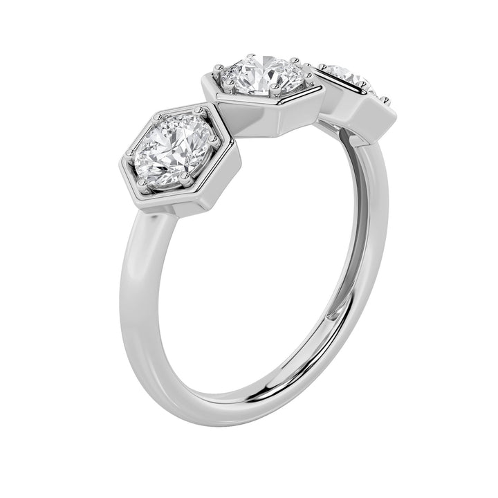 1CTW Round Shaped Lab Grown Diamond (F/VS) Three Stone Ring in 14K Gold