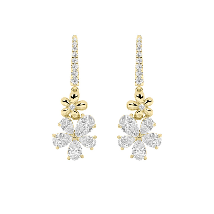 3.25Cttw Pear Shaped Lab Grown Diamond (F/VS) Fancy Flower Earrings in 14K Gold